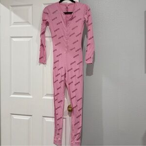 SKIMS Pink Logo Print Onesie with rhinestones